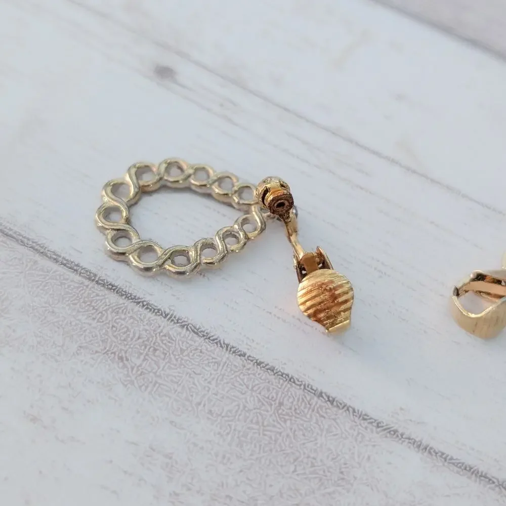 Vintage Clip On Earrings Gold Tone Dangle - Condition Issues